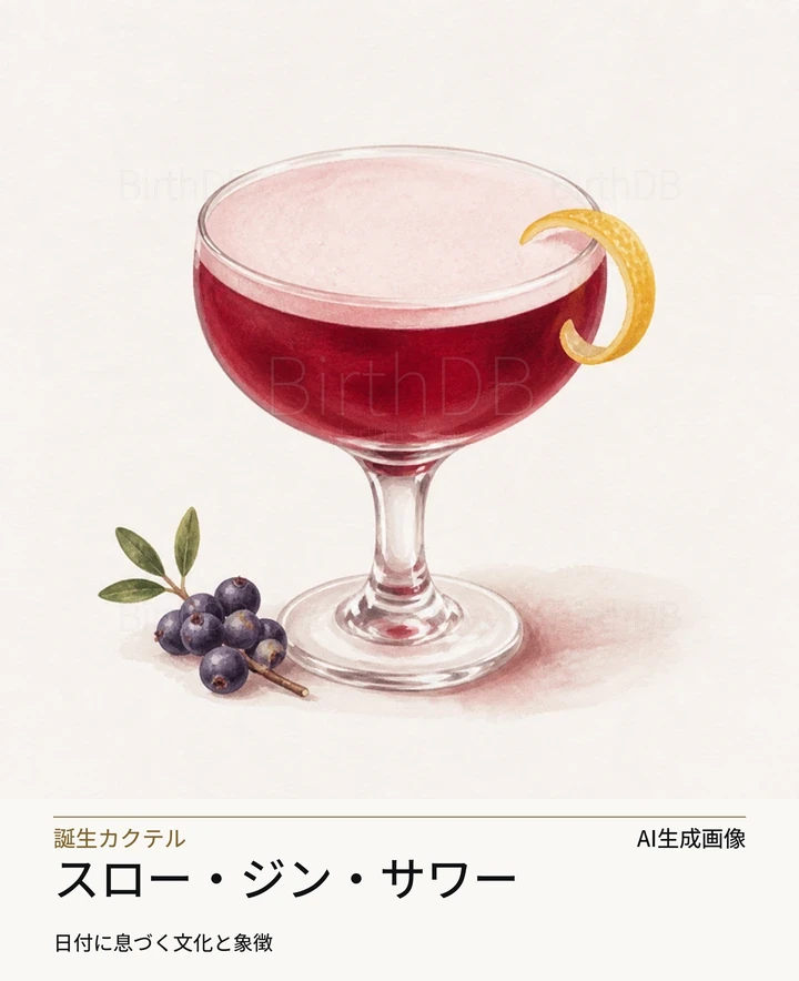 スロー・ジン・サワー — BirthDBのシンボルイラスト（AI生成画像）