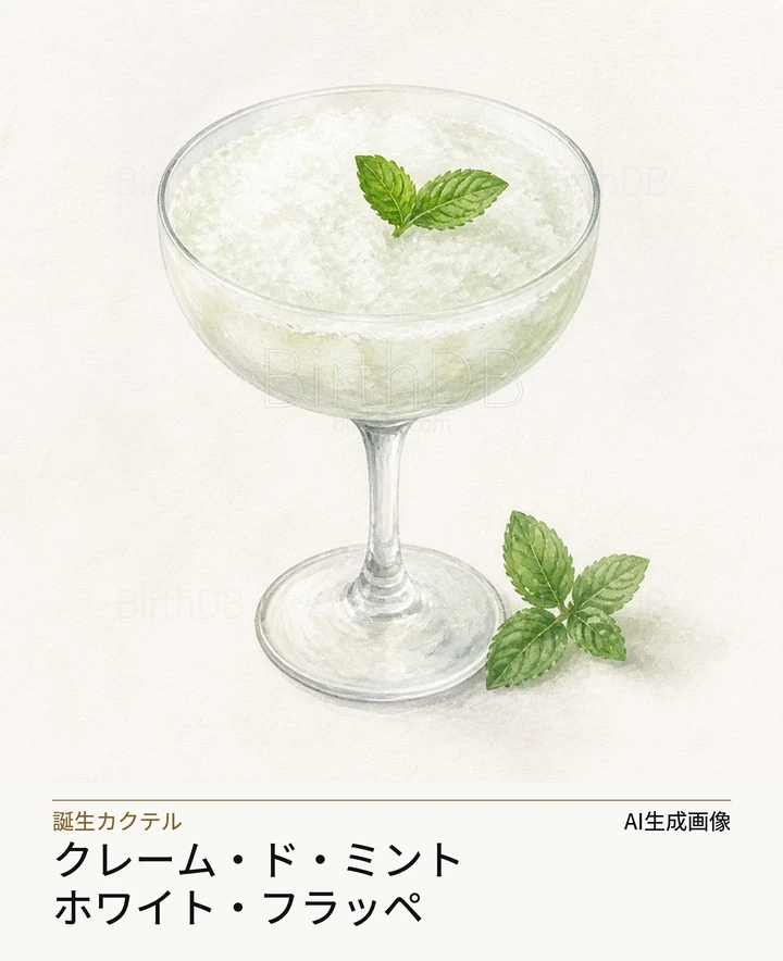 クレーム・ド・ミント・ホワイト・フラッペ — BirthDBのシンボルイラスト（AI生成画像）