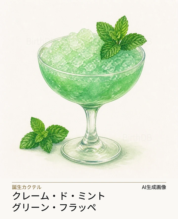 クレーム・ド・ミント・グリーン・フラッペ — BirthDBのシンボルイラスト（AI生成画像）