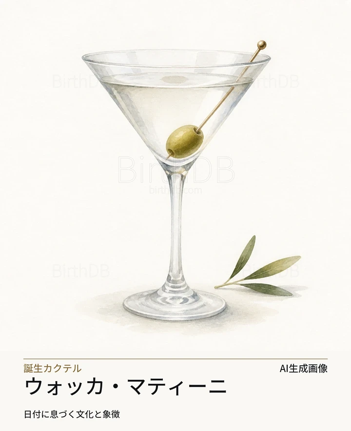 ウォッカ・マティーニ — BirthDBのシンボルイラスト（AI生成画像）