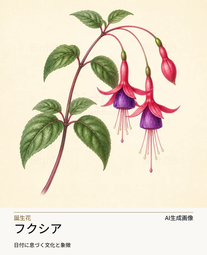 フクシア — BirthDBのシンボルイラスト（AI生成画像）