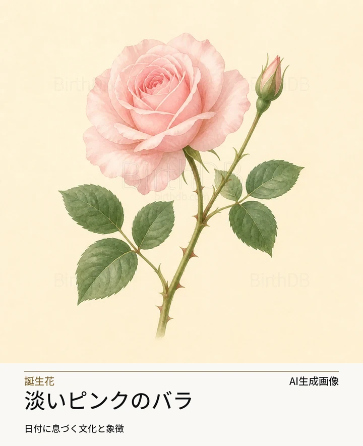 淡いピンクのバラ — BirthDBのシンボルイラスト（AI生成画像）