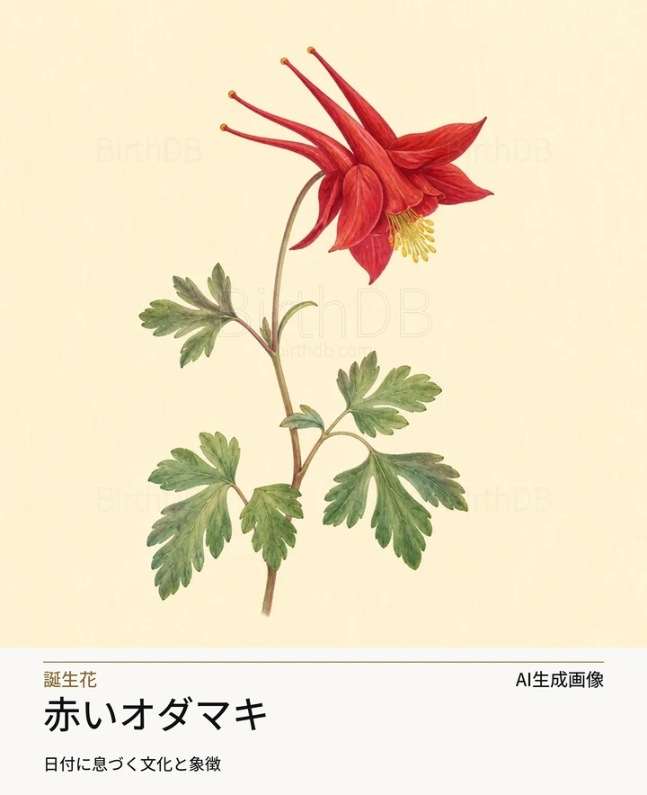 赤いオダマキ — BirthDBのシンボルイラスト(AI生成画像)
