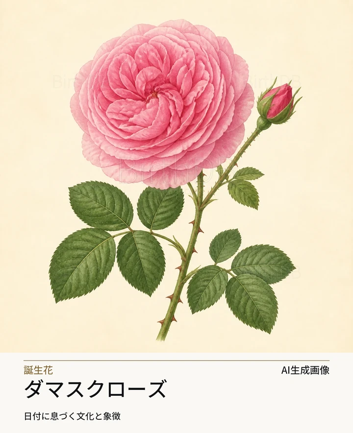 ダマスクローズ — BirthDBのシンボルイラスト（AI生成画像）