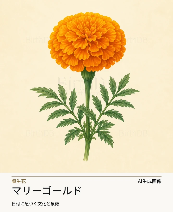 マリーゴールド — BirthDBのシンボルイラスト（AI生成画像）