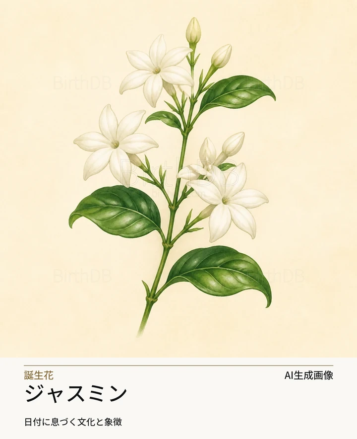 ジャスミン — BirthDBのシンボルイラスト（AI生成画像）