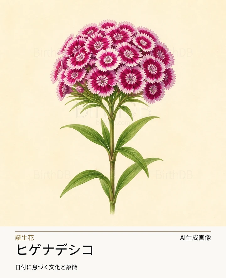 ヒゲナデシコ — BirthDBのシンボルイラスト（AI生成画像）