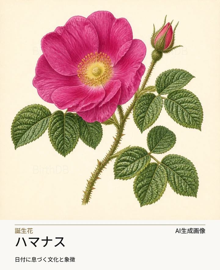 ハマナス — BirthDBのシンボルイラスト（AI生成画像）