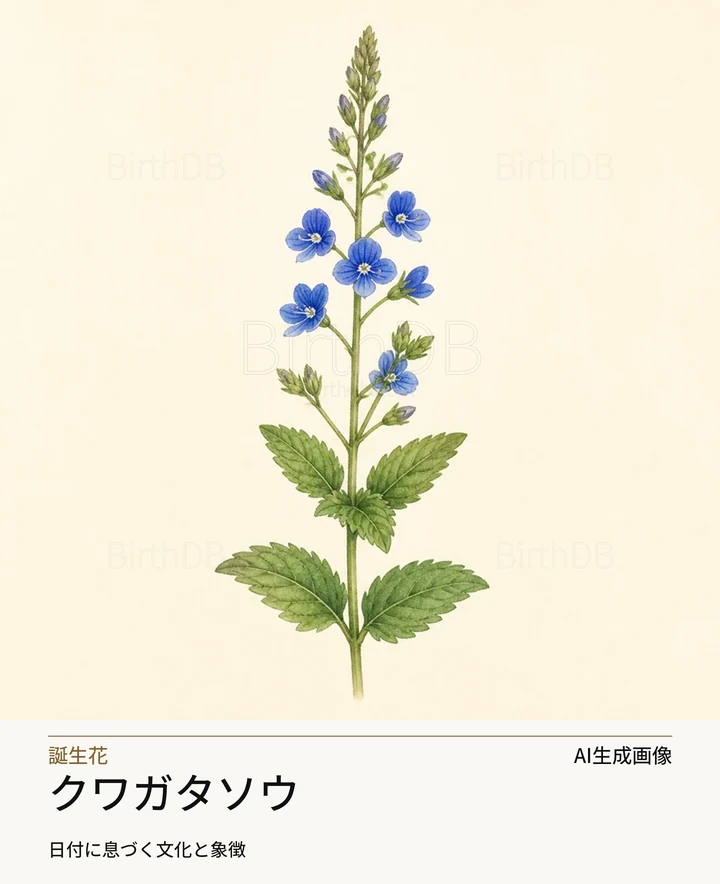 クワガタソウ — BirthDBのシンボルイラスト（AI生成画像）