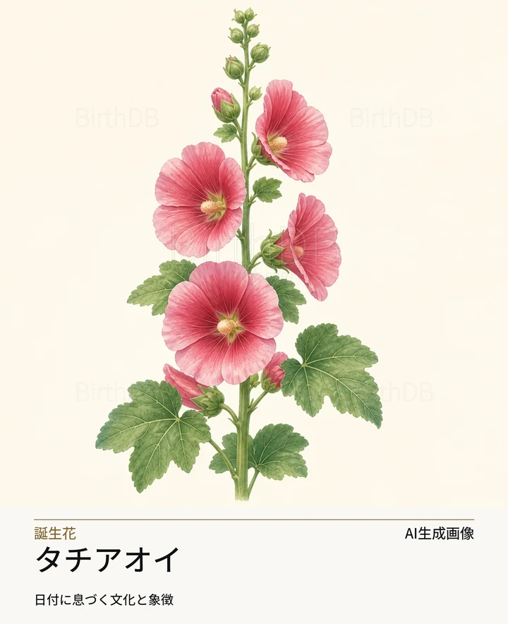 タチアオイ — BirthDBのシンボルイラスト（AI生成画像）