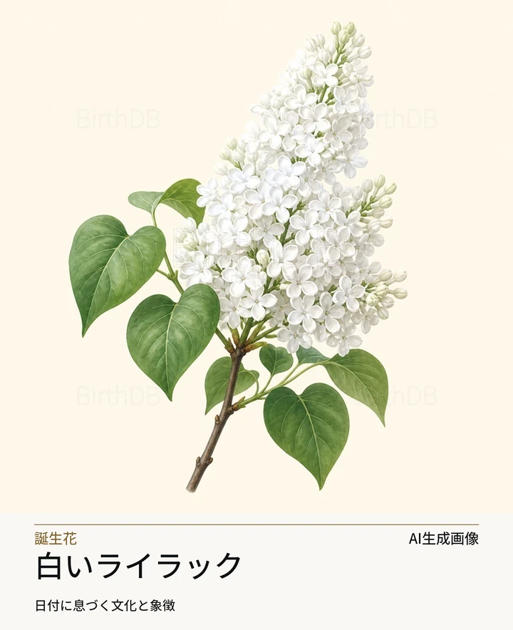 白いライラック — BirthDBのシンボルイラスト（AI生成画像）