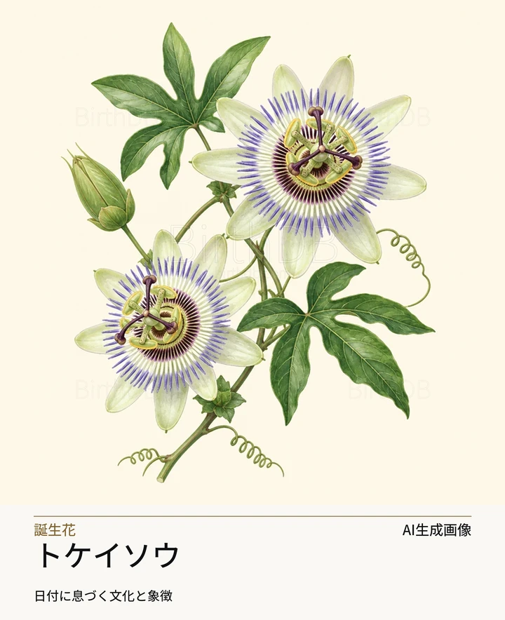 トケイソウ — BirthDBのシンボルイラスト(AI生成画像)