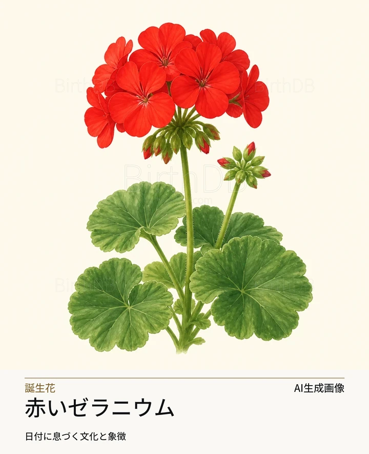 赤いゼラニウム — BirthDBのシンボルイラスト(AI生成画像)