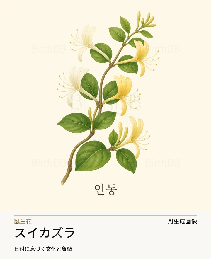 スイカズラ — BirthDBのシンボルイラスト（AI生成画像）
