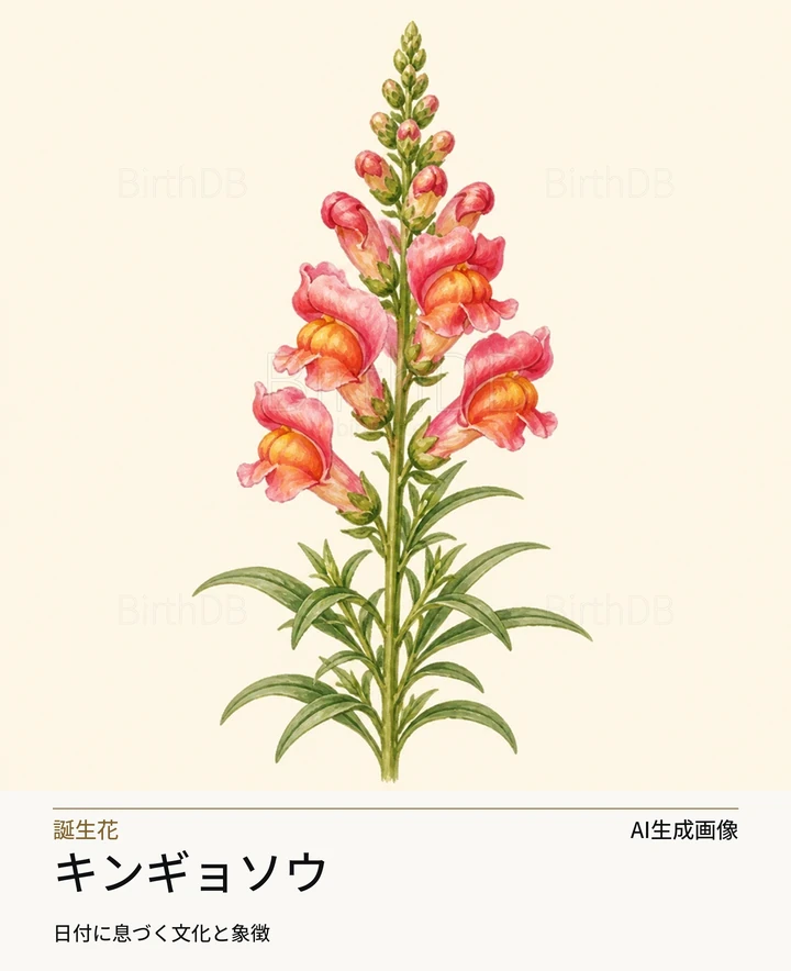 キンギョソウ — BirthDBのシンボルイラスト（AI生成画像）