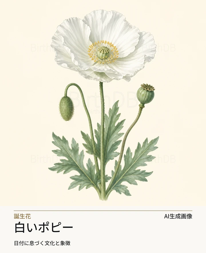 白いポピー — BirthDBのシンボルイラスト（AI生成画像）