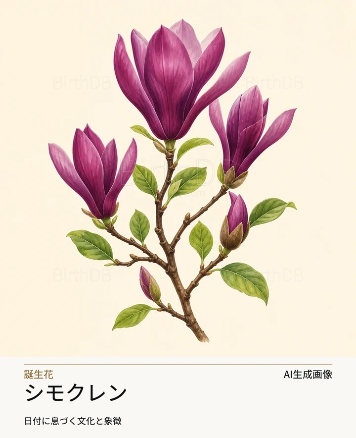 シモクレン — BirthDBのシンボルイラスト(AI生成画像)