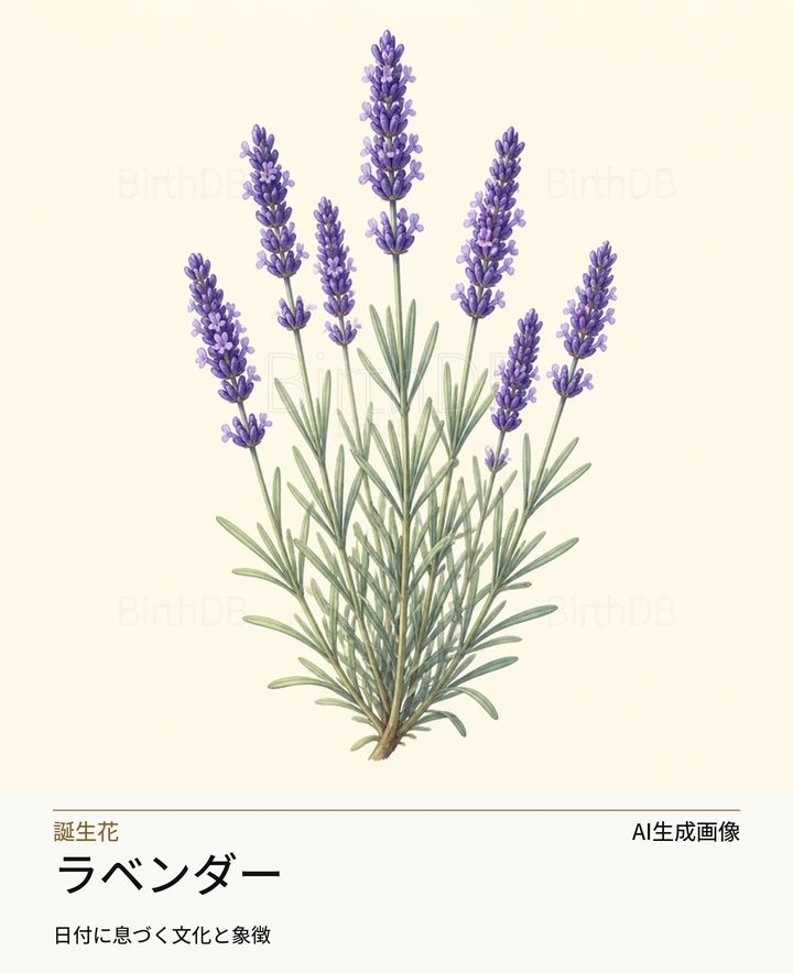 ラベンダー — BirthDBのシンボルイラスト（AI生成画像）