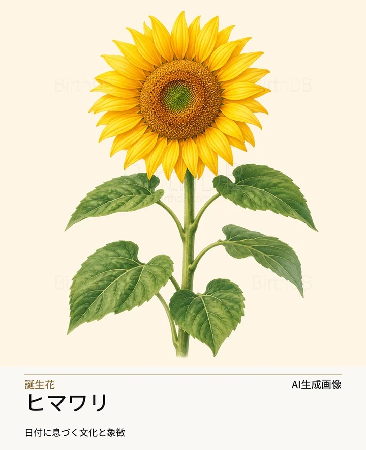 ヒマワリ — BirthDBのシンボルイラスト（AI生成画像）