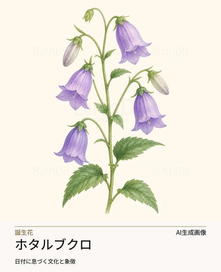 ホタルブクロ — BirthDBのシンボルイラスト（AI生成画像）