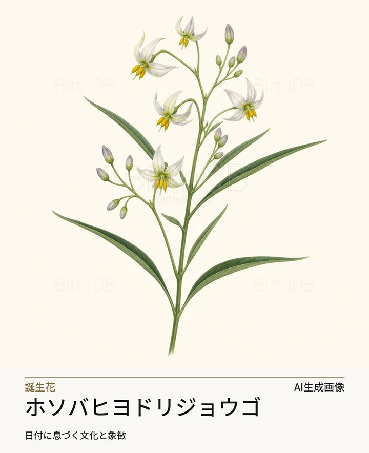 ホソバヒヨドリジョウゴ — BirthDBのシンボルイラスト（AI生成画像）