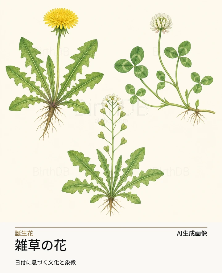 雑草の花 — BirthDBのシンボルイラスト（AI生成画像）
