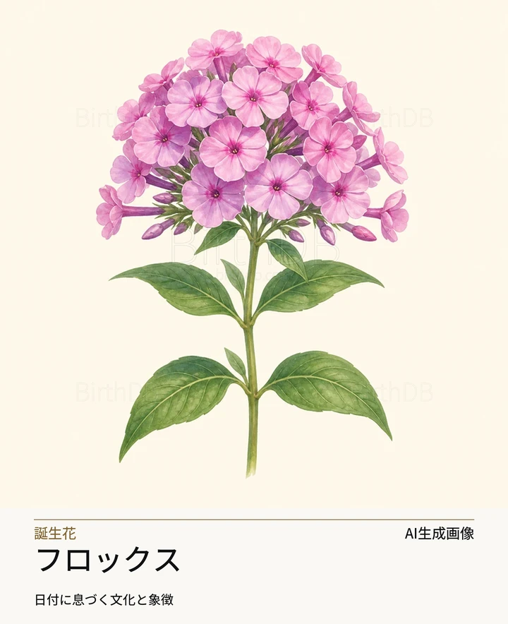 フロックス — BirthDBのシンボルイラスト（AI生成画像）