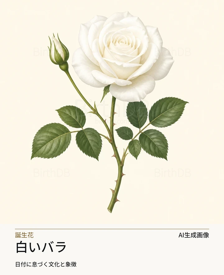 白いバラ — BirthDBのシンボルイラスト(AI生成画像)