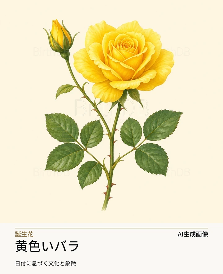 黄色いバラ — BirthDBのシンボルイラスト（AI生成画像）