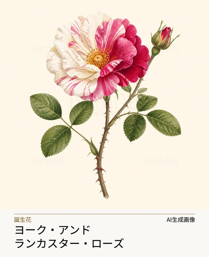 ヨーク・アンド・ランカスター・ローズ — BirthDBのシンボルイラスト（AI生成画像）