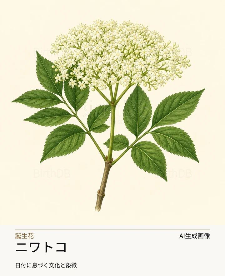 ニワトコ — BirthDBのシンボルイラスト（AI生成画像）