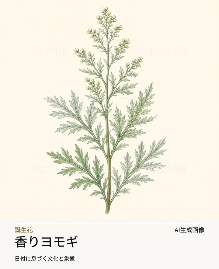 香りヨモギ — BirthDBのシンボルイラスト（AI生成画像）