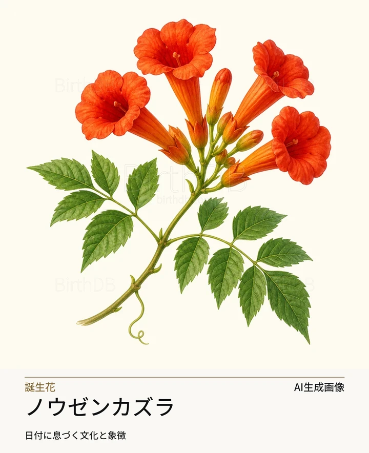ノウゼンカズラ — BirthDBのシンボルイラスト（AI生成画像）
