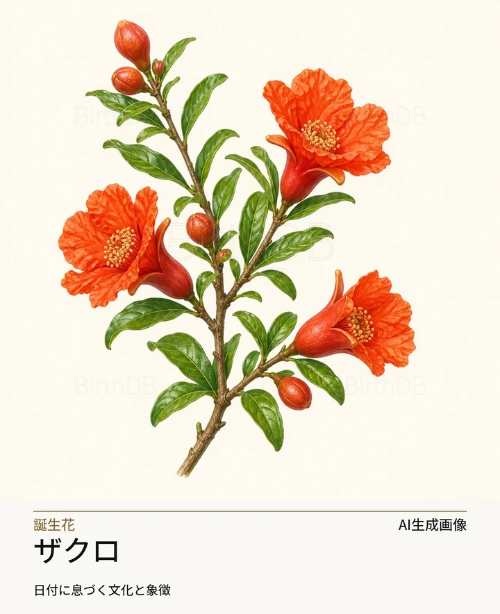ザクロ — BirthDBのシンボルイラスト（AI生成画像）