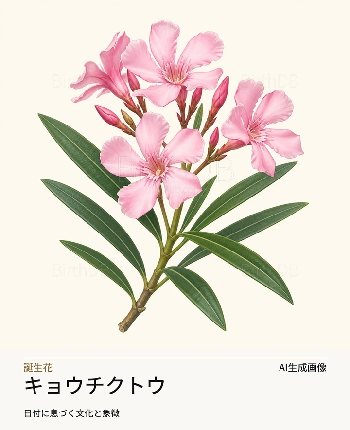 キョウチクトウ — BirthDBのシンボルイラスト（AI生成画像）
