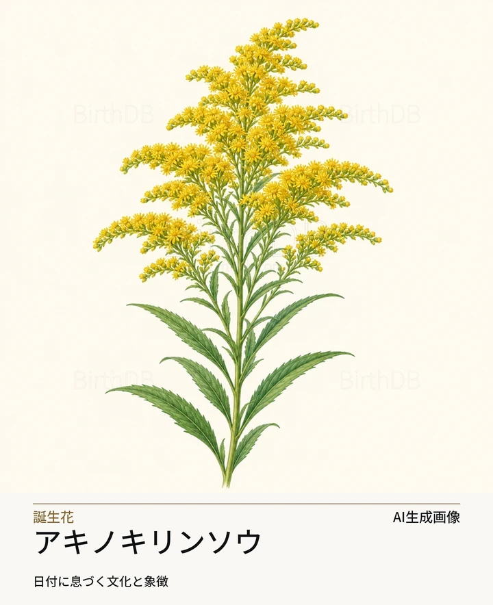 アキノキリンソウ — BirthDBのシンボルイラスト（AI生成画像）
