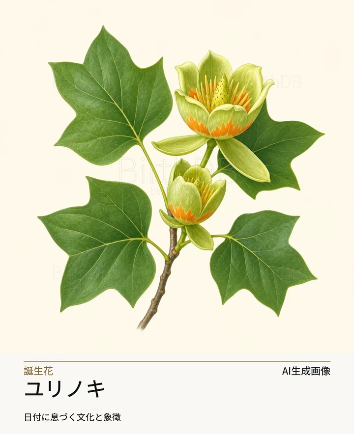 ユリノキ — BirthDBのシンボルイラスト（AI生成画像）
