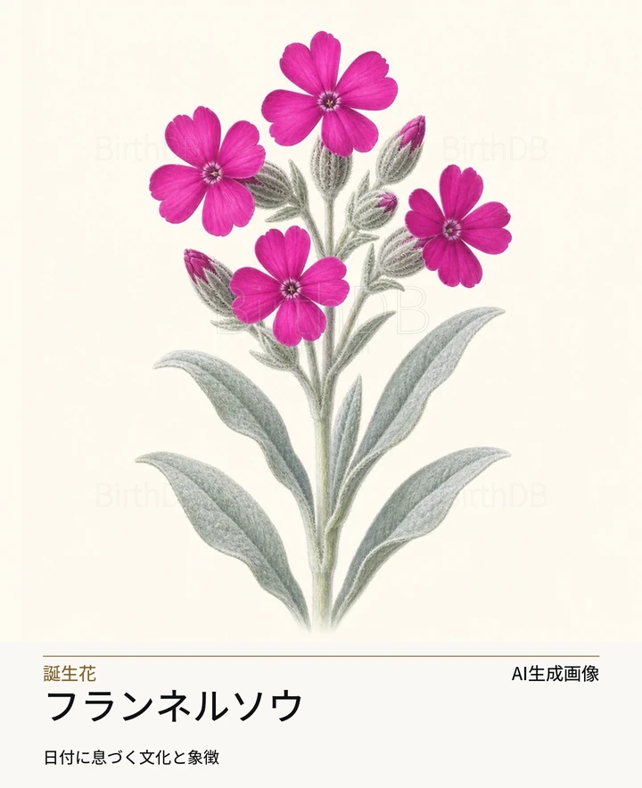 フランネルソウ — BirthDBのシンボルイラスト(AI生成画像)