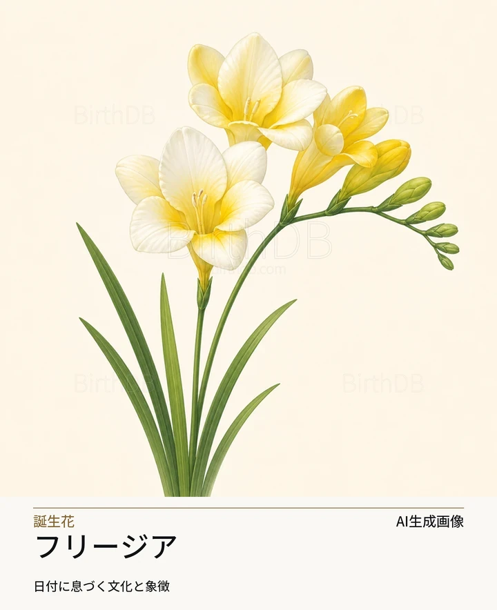 フリージア — BirthDBのシンボルイラスト（AI生成画像）