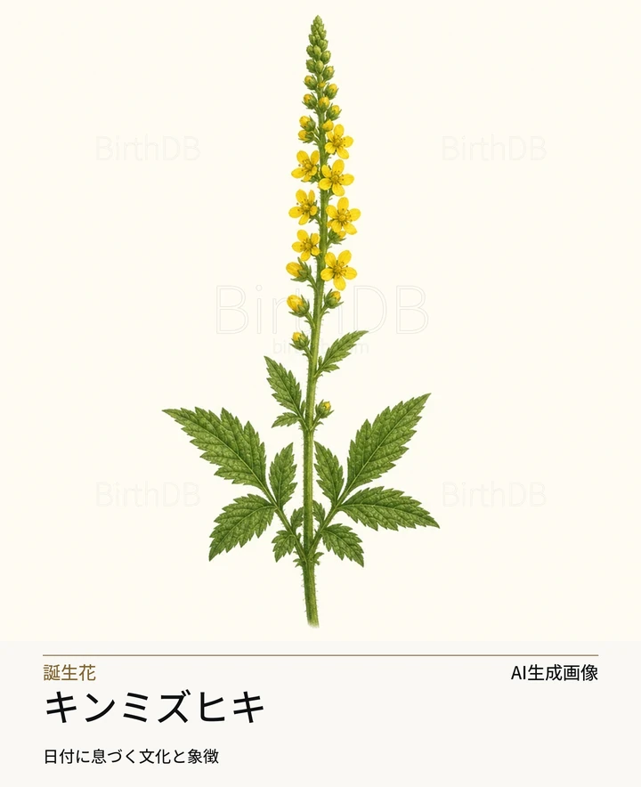 キンミズヒキ — BirthDBのシンボルイラスト(AI生成画像)