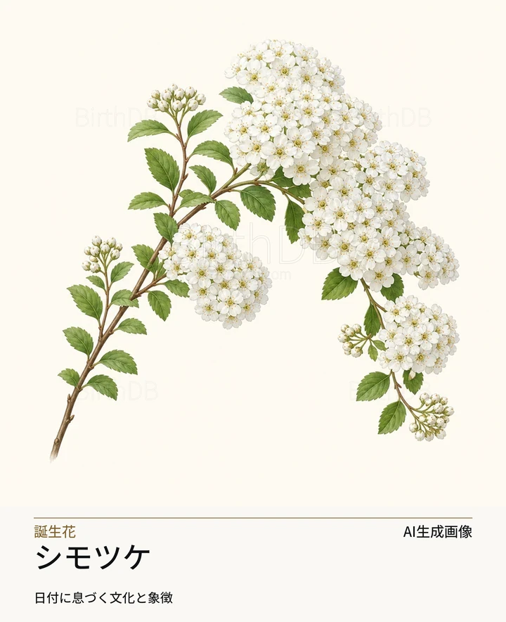 シモツケ — BirthDBのシンボルイラスト(AI生成画像)