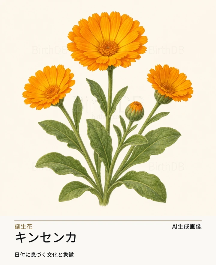 キンセンカ — BirthDBのシンボルイラスト（AI生成画像）
