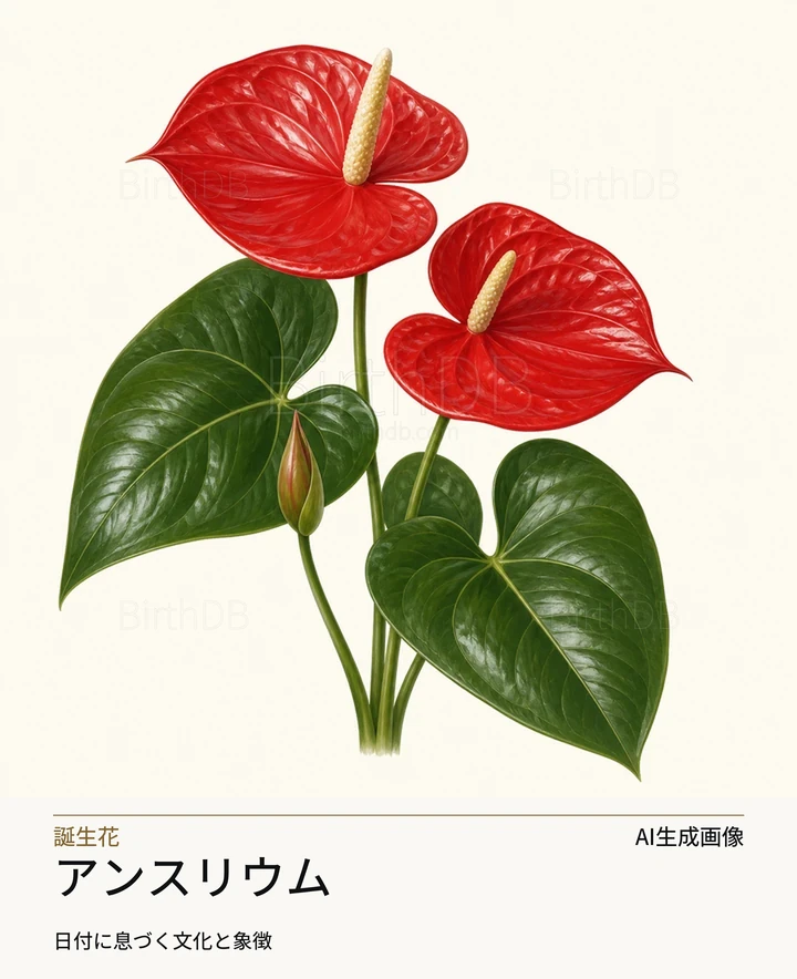 アンスリウム — BirthDBのシンボルイラスト（AI生成画像）