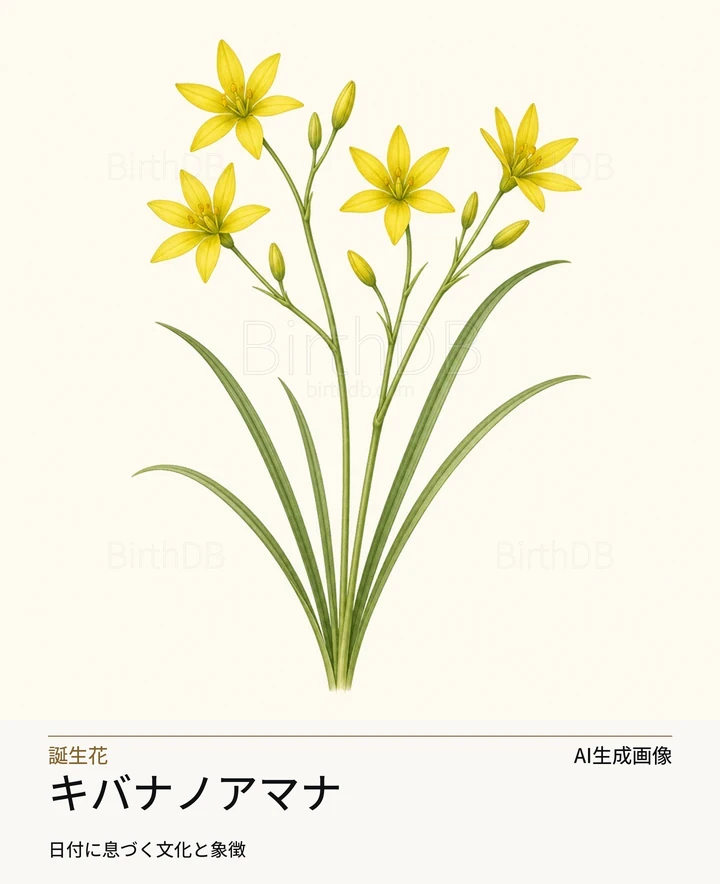 キバナノアマナ — BirthDBのシンボルイラスト（AI生成画像）