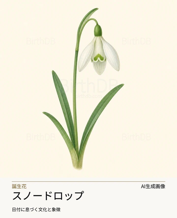 スノードロップ — BirthDBのシンボルイラスト(AI生成画像)