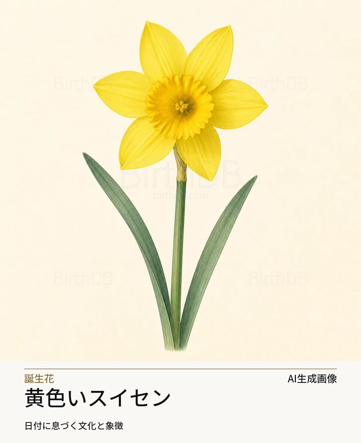 黄色いスイセン — BirthDBのシンボルイラスト（AI生成画像）
