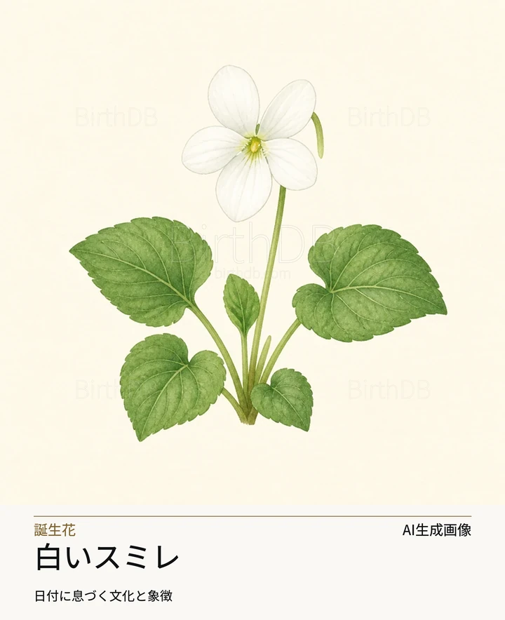 白いスミレ — BirthDBのシンボルイラスト(AI生成画像)