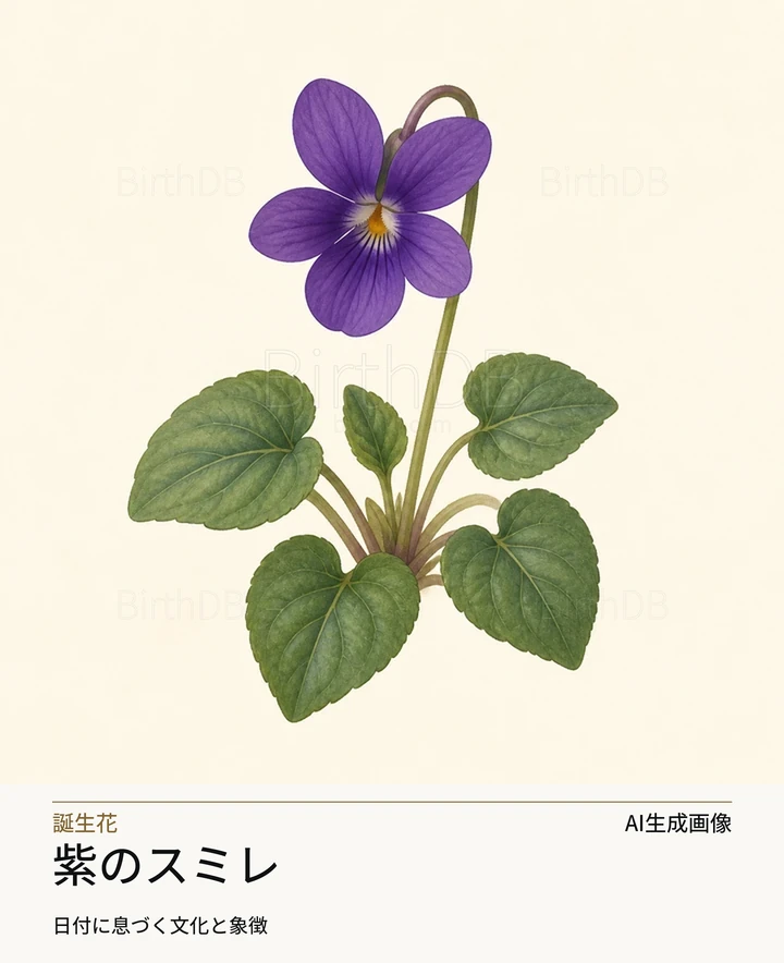 紫のスミレ — BirthDBのシンボルイラスト(AI生成画像)
