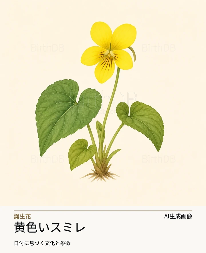 黄色いスミレ — BirthDBのシンボルイラスト（AI生成画像）