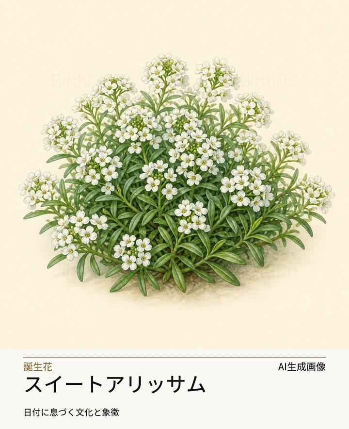 スイートアリッサム — BirthDBのシンボルイラスト（AI生成画像）
